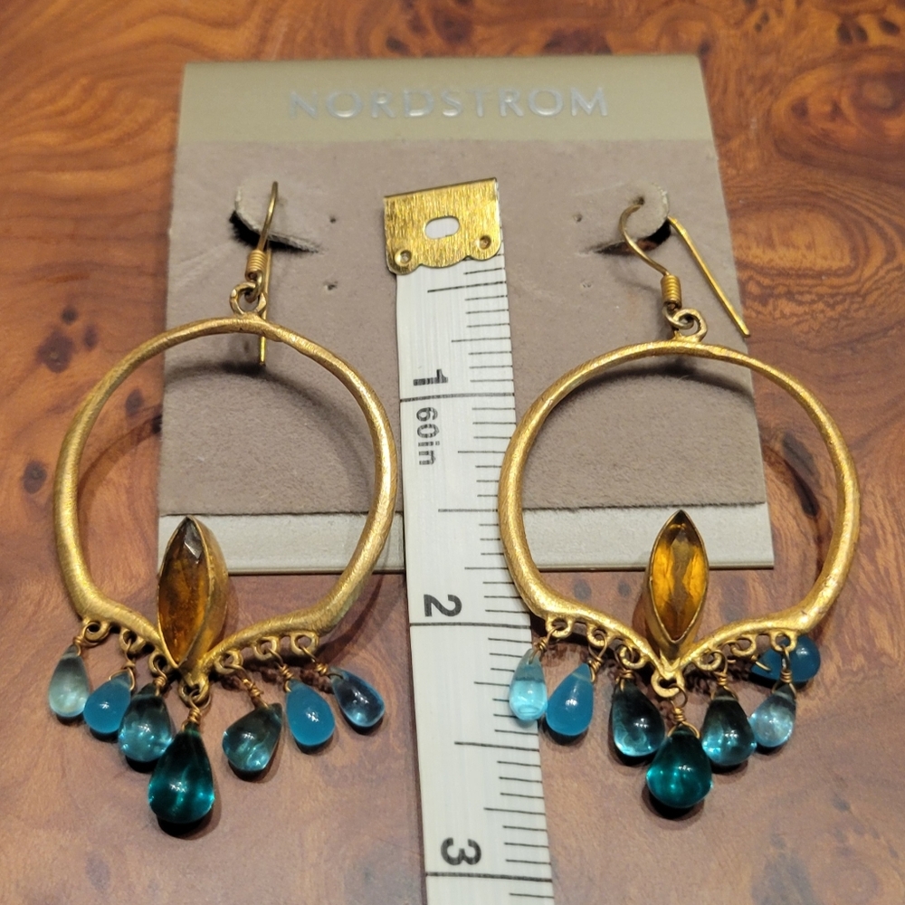 Boho Festival Gold Topaz And Amber Hoop Earrings - Picture 5 of 5